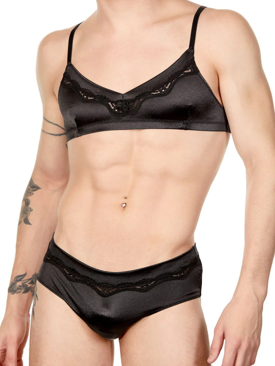 Glossy Satin & Lace Bra